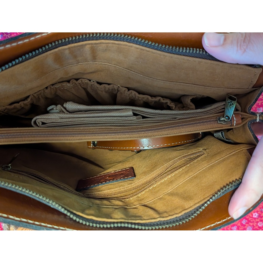 Patricia Nash Calvi Square Satchel Tooled Leather Bag Florence Brown P27207 NWT - Picture 4 of 8